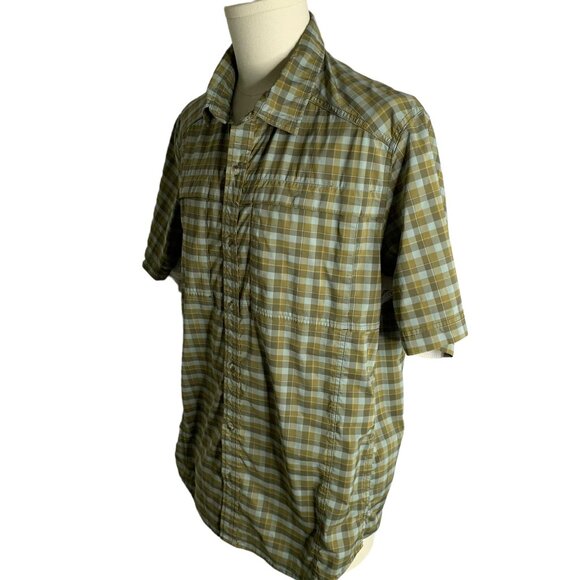 REI Button Up Hiking Fishing Shirt XL Green Checkered Vented Sleeves Pockets - Picture 3 of 6